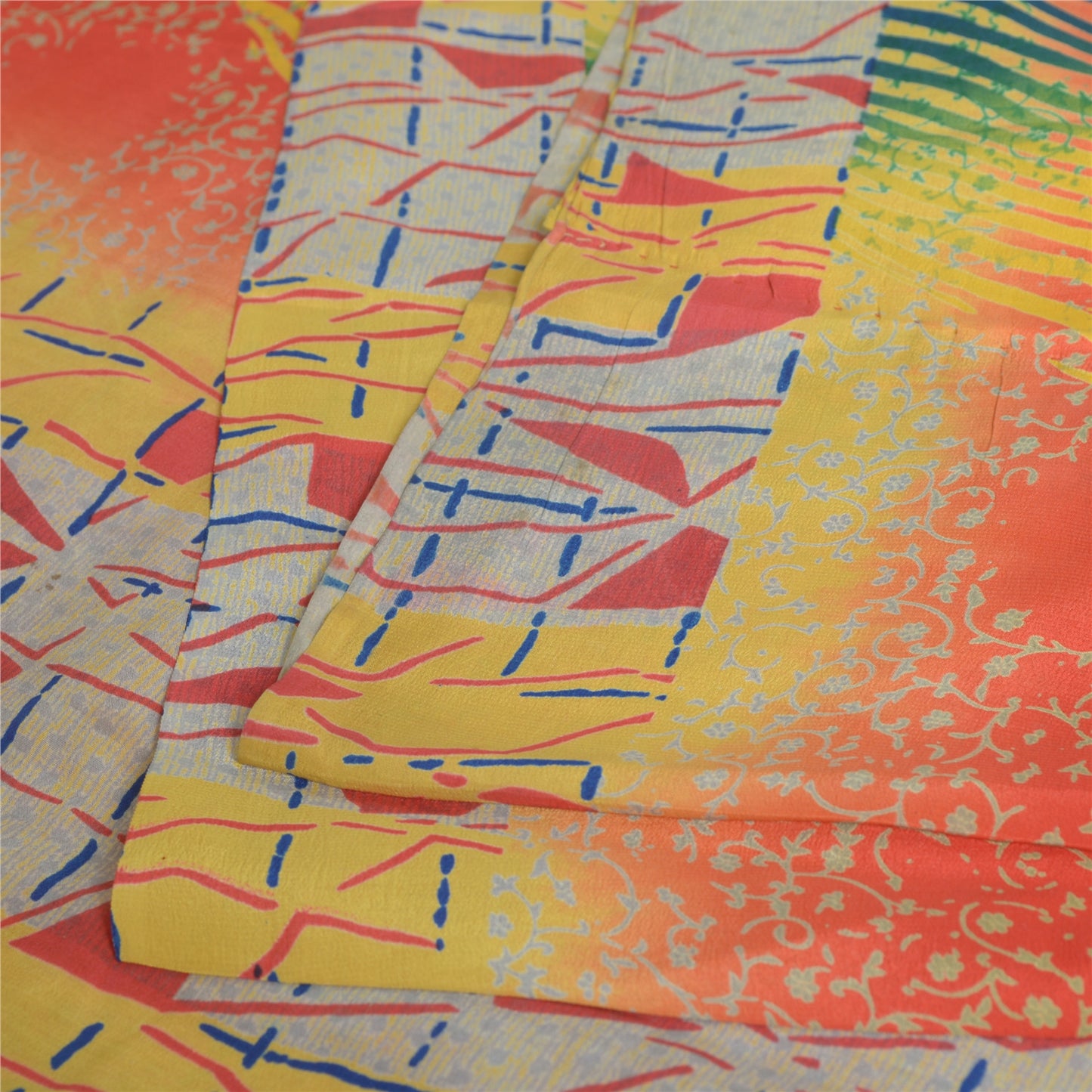 Sanskriti Vintage Sarees Multi 100% Pure Crepe Silk Printed Sari Craft Sustainable Fabric