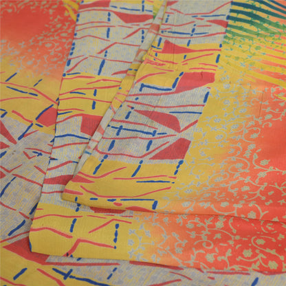 Sanskriti Vintage Sarees Multi 100% Pure Crepe Silk Printed Sari Craft Sustainable Fabric