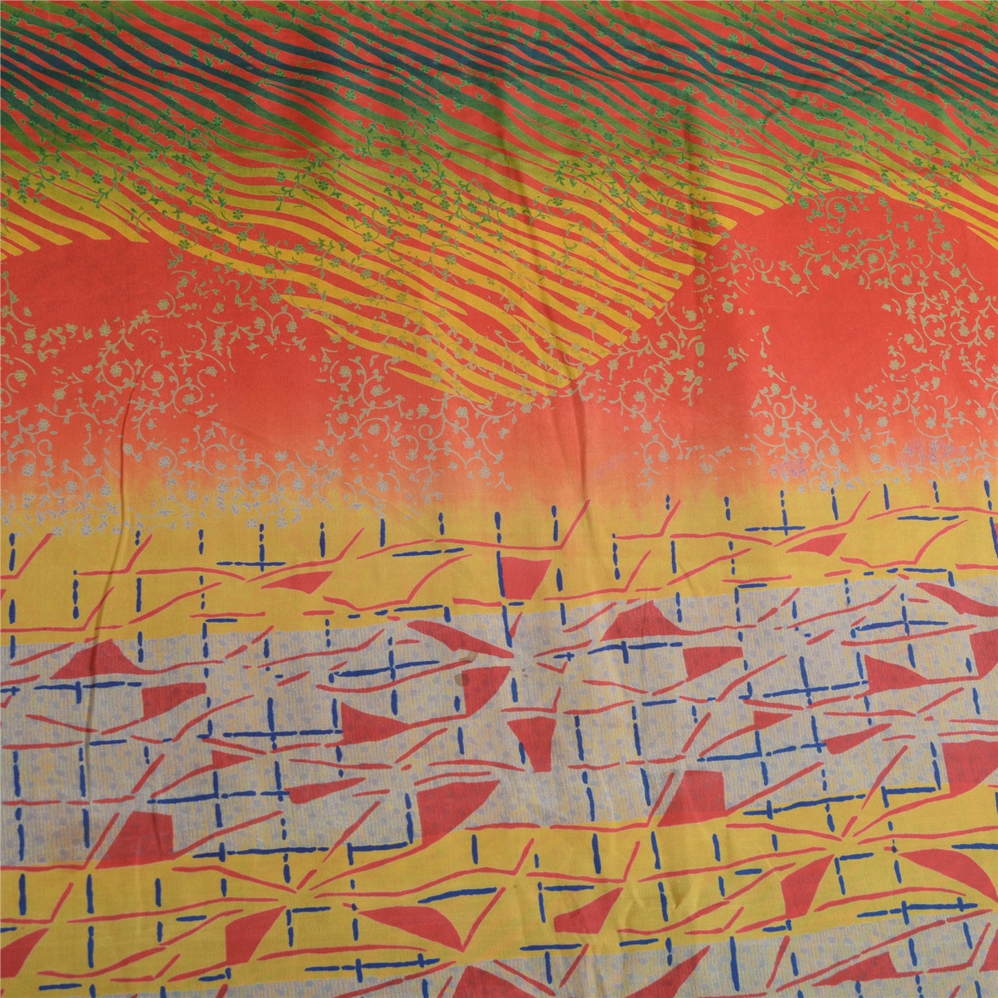 Sanskriti Vintage Sarees Multi 100% Pure Crepe Silk Printed Sari Craft Sustainable Fabric