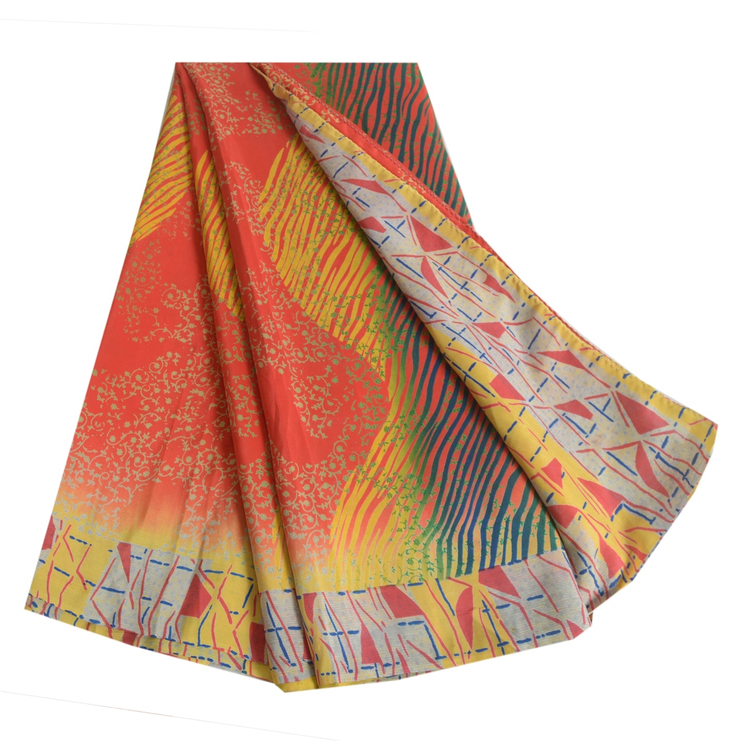Sanskriti Vintage Sarees Multi 100% Pure Crepe Silk Printed Sari Craft Sustainable Fabric