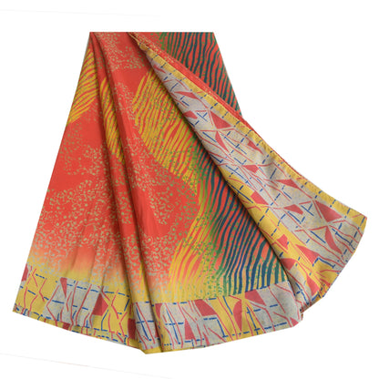 Sanskriti Vintage Sarees Multi 100% Pure Crepe Silk Printed Sari Craft Sustainable Fabric