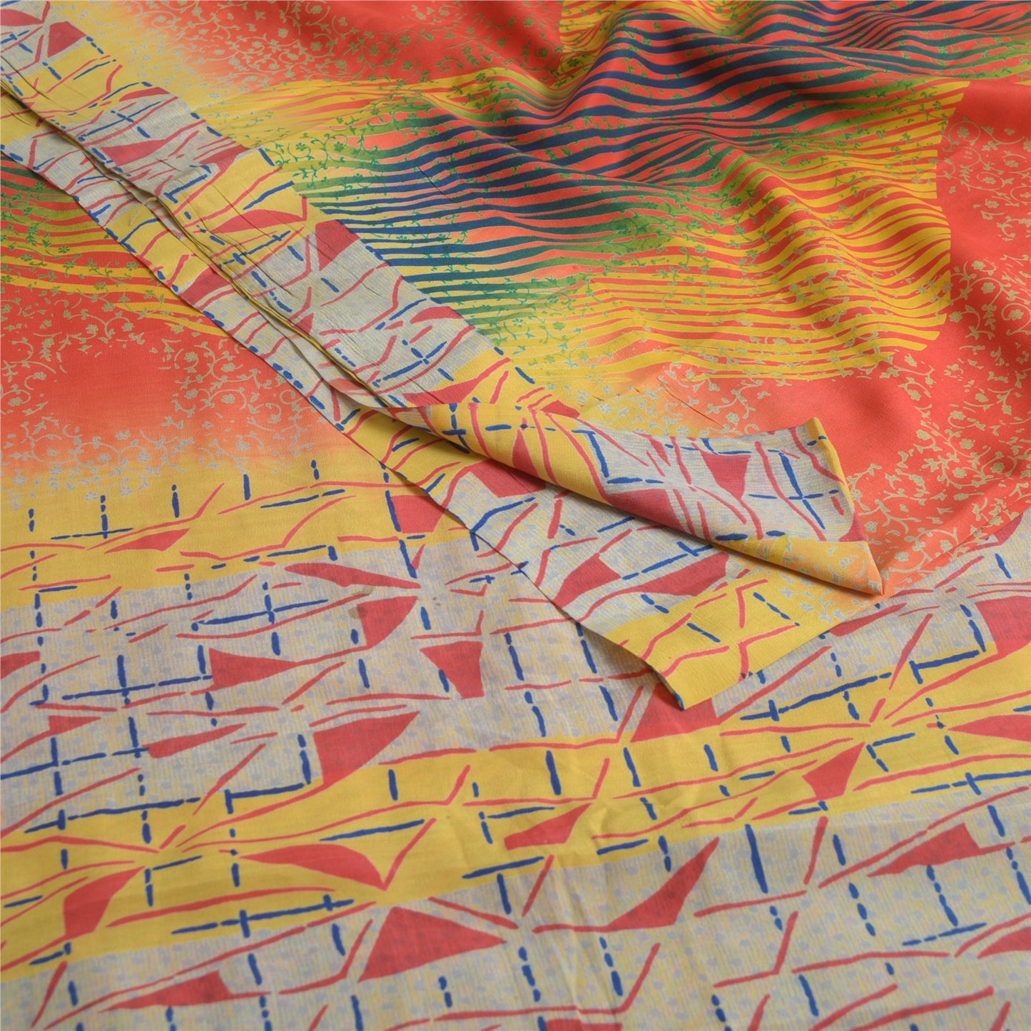 Sanskriti Vintage Sarees Multi 100% Pure Crepe Silk Printed Sari Craft Sustainable Fabric