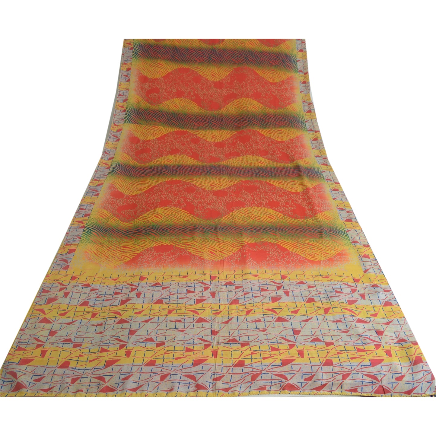 Sanskriti Vintage Sarees Multi 100% Pure Crepe Silk Printed Sari Craft Sustainable Fabric