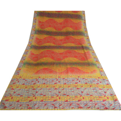 Sanskriti Vintage Sarees Multi 100% Pure Crepe Silk Printed Sari Craft Sustainable Fabric