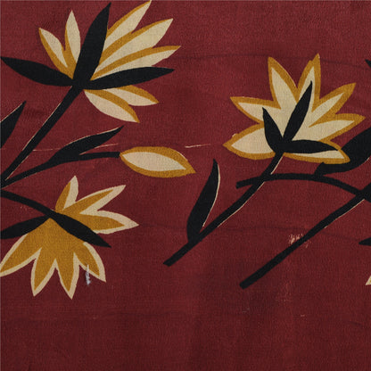 Санскритские винтажные сари из чистого красного крепированного шелка с принтом 5 ярдов ремесленная устойчивая ткань