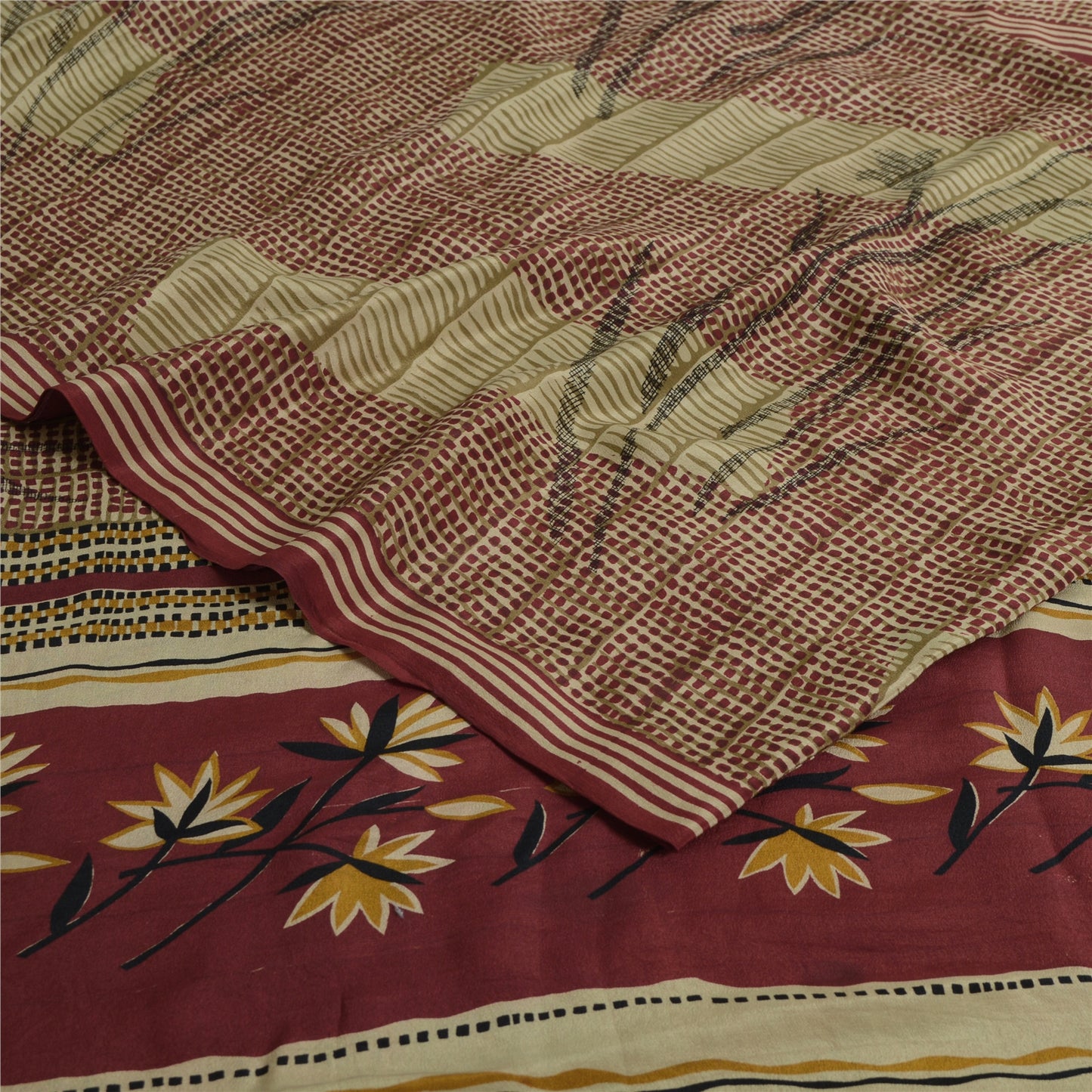 Санскритские винтажные сари из чистого красного крепированного шелка с принтом 5 ярдов ремесленная устойчивая ткань