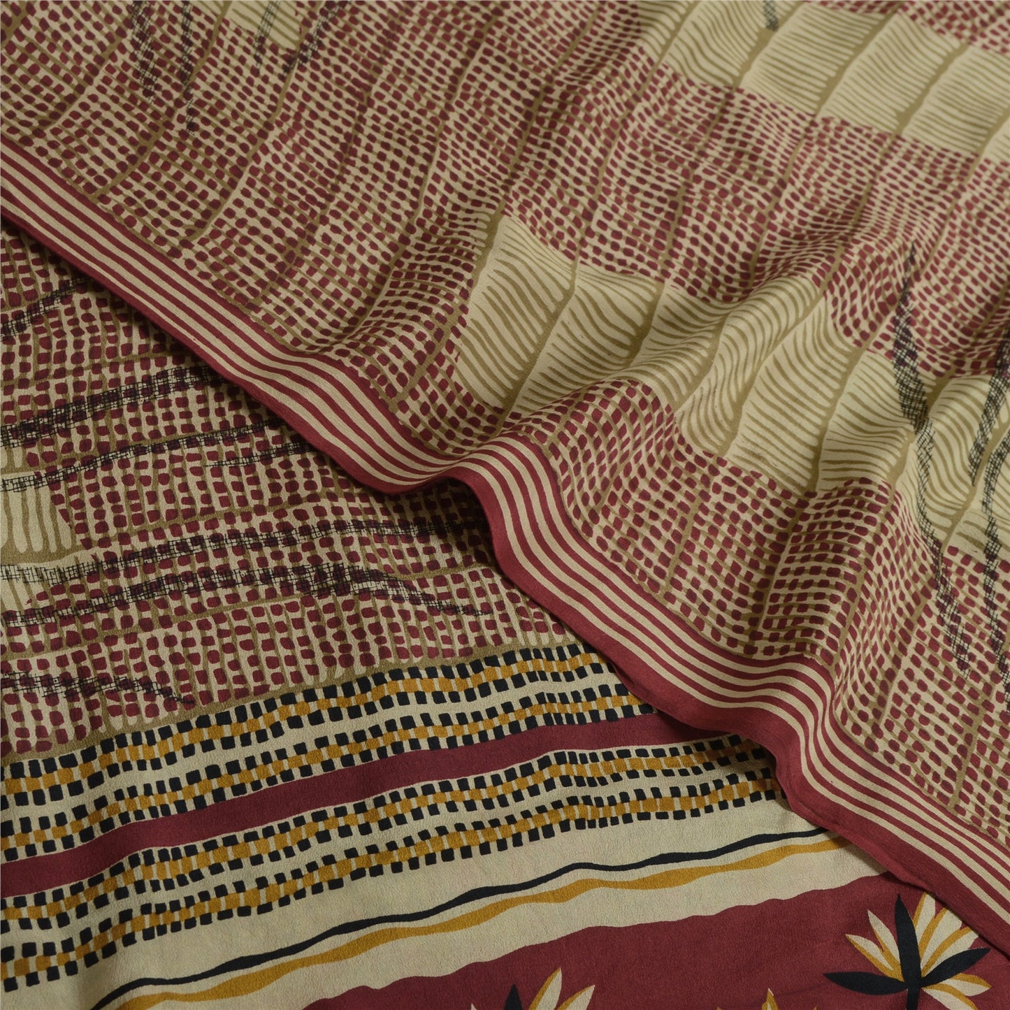 Санскритские винтажные сари из чистого красного крепированного шелка с принтом 5 ярдов ремесленная устойчивая ткань