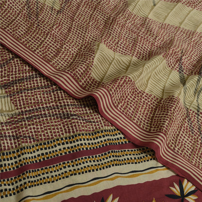 Санскритские винтажные сари из чистого красного крепированного шелка с принтом 5 ярдов ремесленная устойчивая ткань