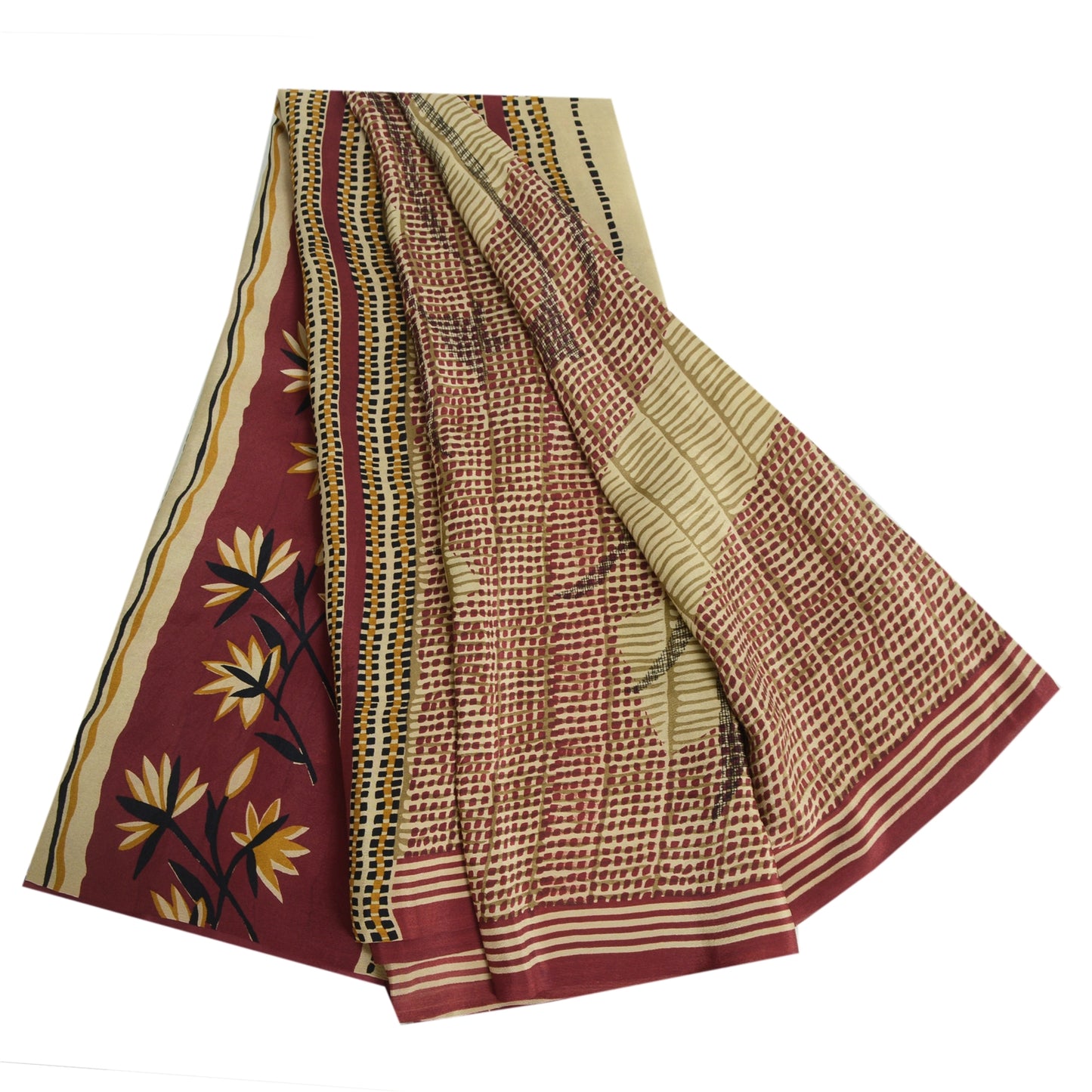 Санскритские винтажные сари из чистого красного крепированного шелка с принтом 5 ярдов ремесленная устойчивая ткань