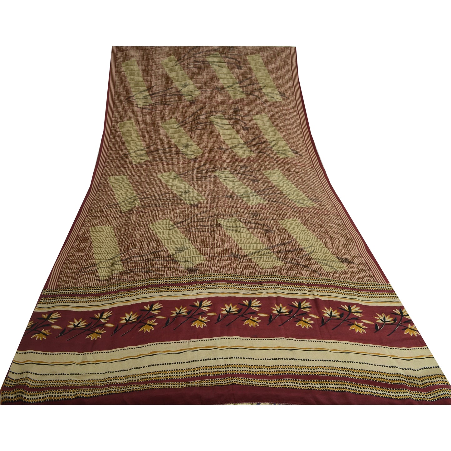 Санскритские винтажные сари из чистого красного крепированного шелка с принтом 5 ярдов ремесленная устойчивая ткань