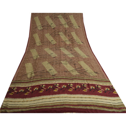 Санскритские винтажные сари из чистого красного крепированного шелка с принтом 5 ярдов ремесленная устойчивая ткань