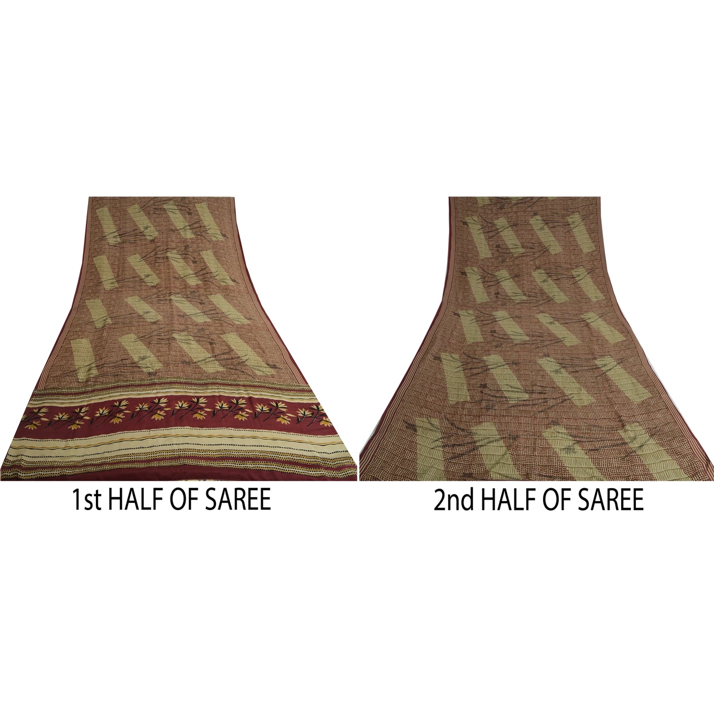 Санскритские винтажные сари из чистого красного крепированного шелка с принтом 5 ярдов ремесленная устойчивая ткань