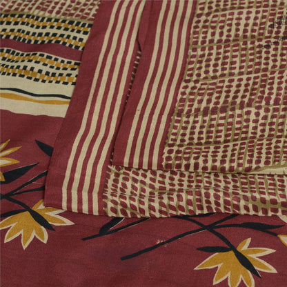 Санскритские винтажные сари из чистого красного крепированного шелка с принтом 5 ярдов ремесленная устойчивая ткань