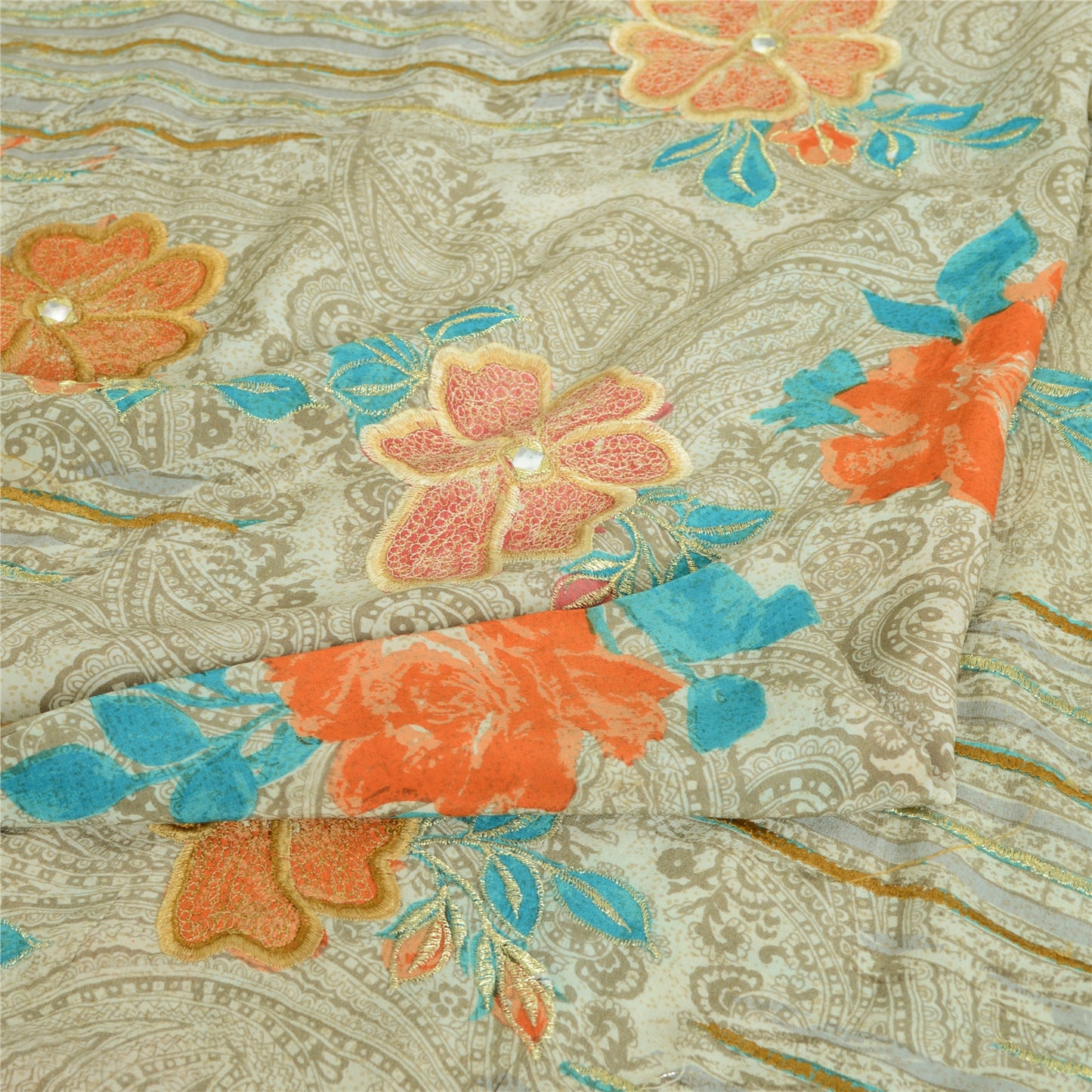 Sanskriti Vintage Sarees Pastel-Green Pure Crepe Embroidered Printed Sari Sustainable Fabric