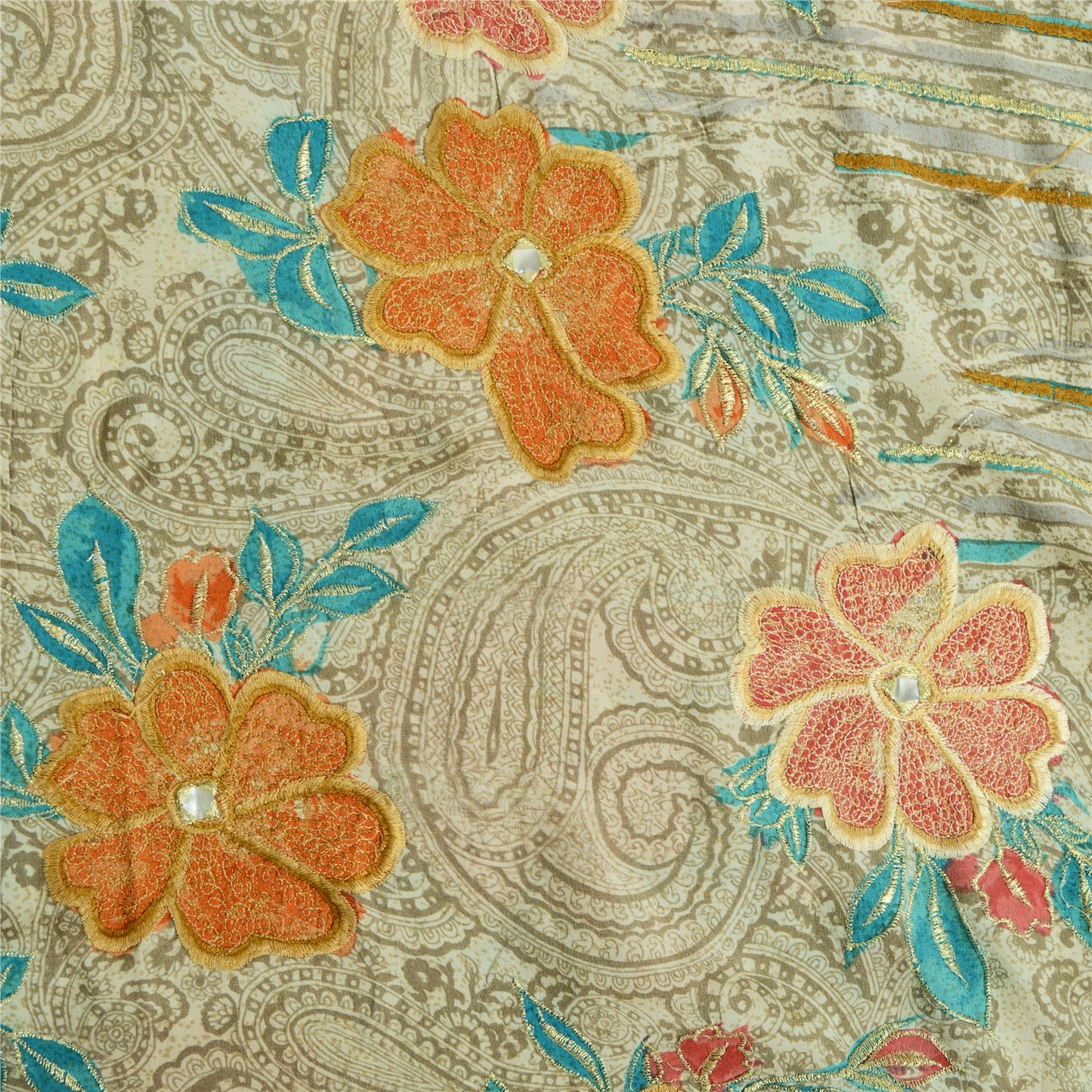 Sanskriti Vintage Sarees Pastel-Green Pure Crepe Embroidered Printed Sari Sustainable Fabric