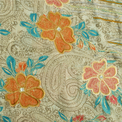 Sanskriti Vintage Sarees Pastel-Green Pure Crepe Embroidered Printed Sari Sustainable Fabric