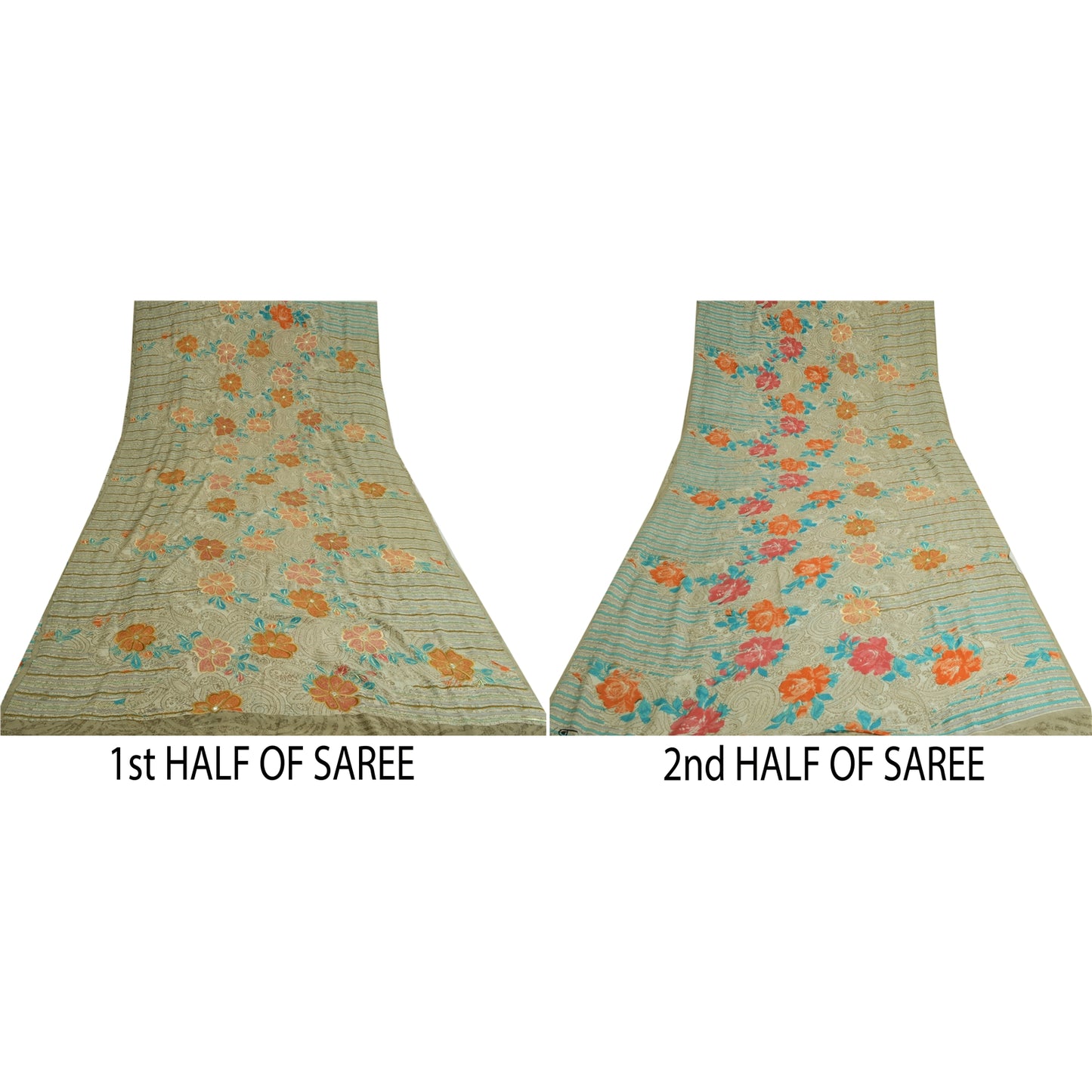 Sanskriti Vintage Sarees Pastel-Green Pure Crepe Embroidered Printed Sari Sustainable Fabric