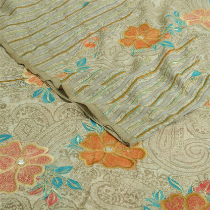 Sanskriti Vintage Sarees Pastel-Green Pure Crepe Embroidered Printed Sari Sustainable Fabric