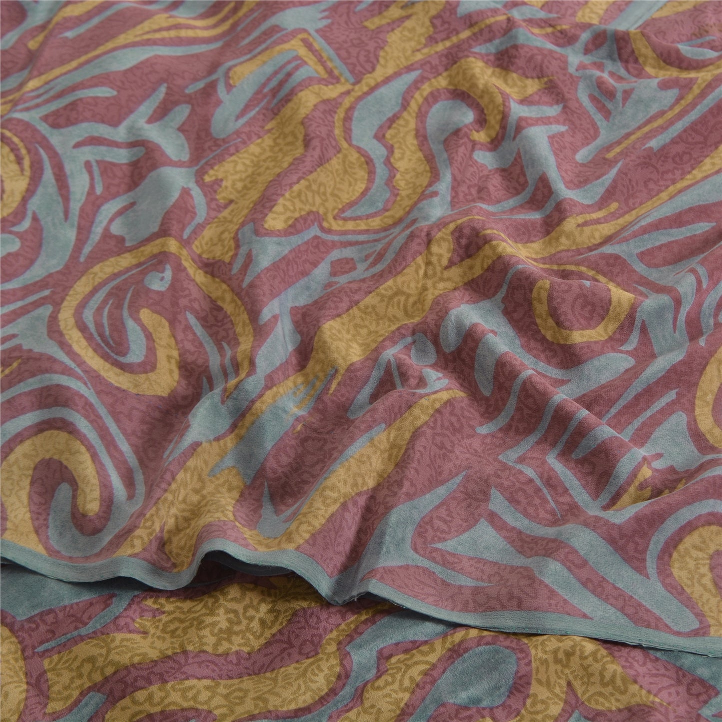 Sanskriti Vintage Sarees Mauve Pure Crepe Silk Abstract Print Sari Craft Sustainable Fabric