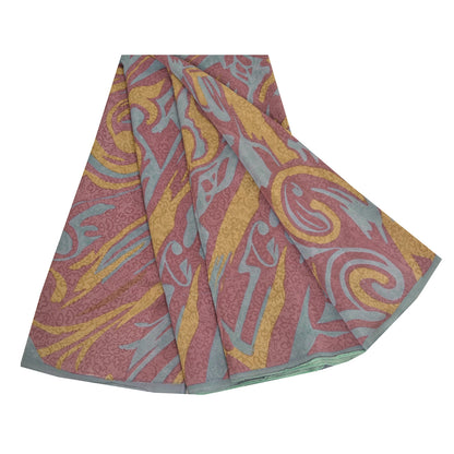 Sanskriti Vintage Sarees Mauve Pure Crepe Silk Abstract Print Sari Craft Sustainable Fabric
