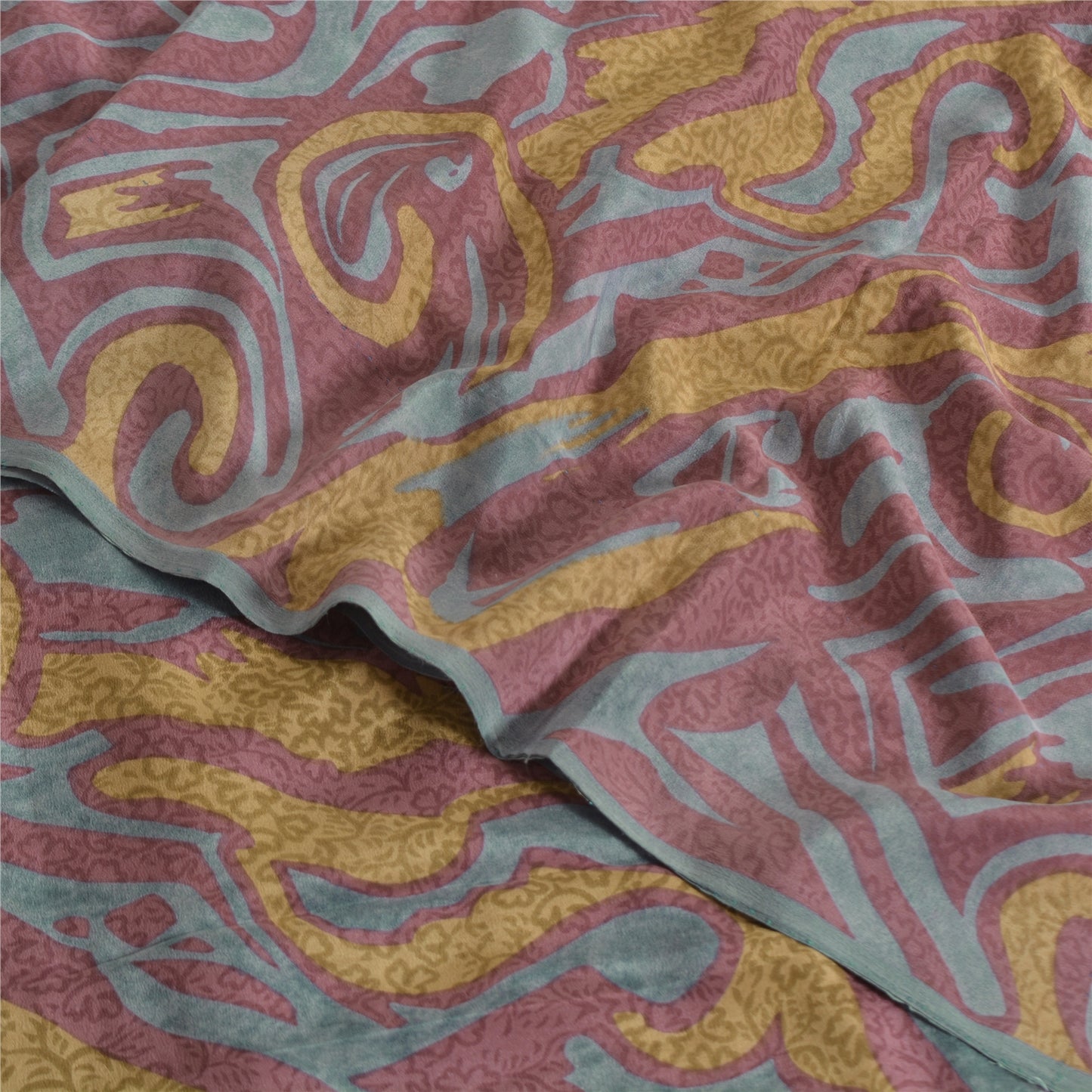 Sanskriti Vintage Sarees Mauve Pure Crepe Silk Abstract Print Sari Craft Sustainable Fabric