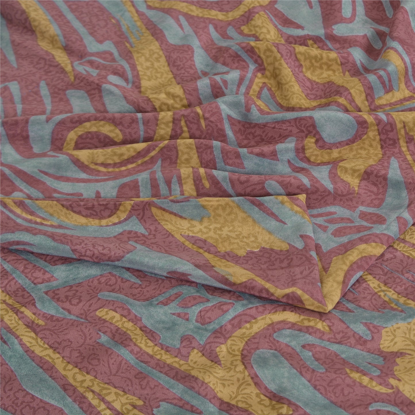 Sanskriti Vintage Sarees Mauve Pure Crepe Silk Abstract Print Sari Craft Sustainable Fabric