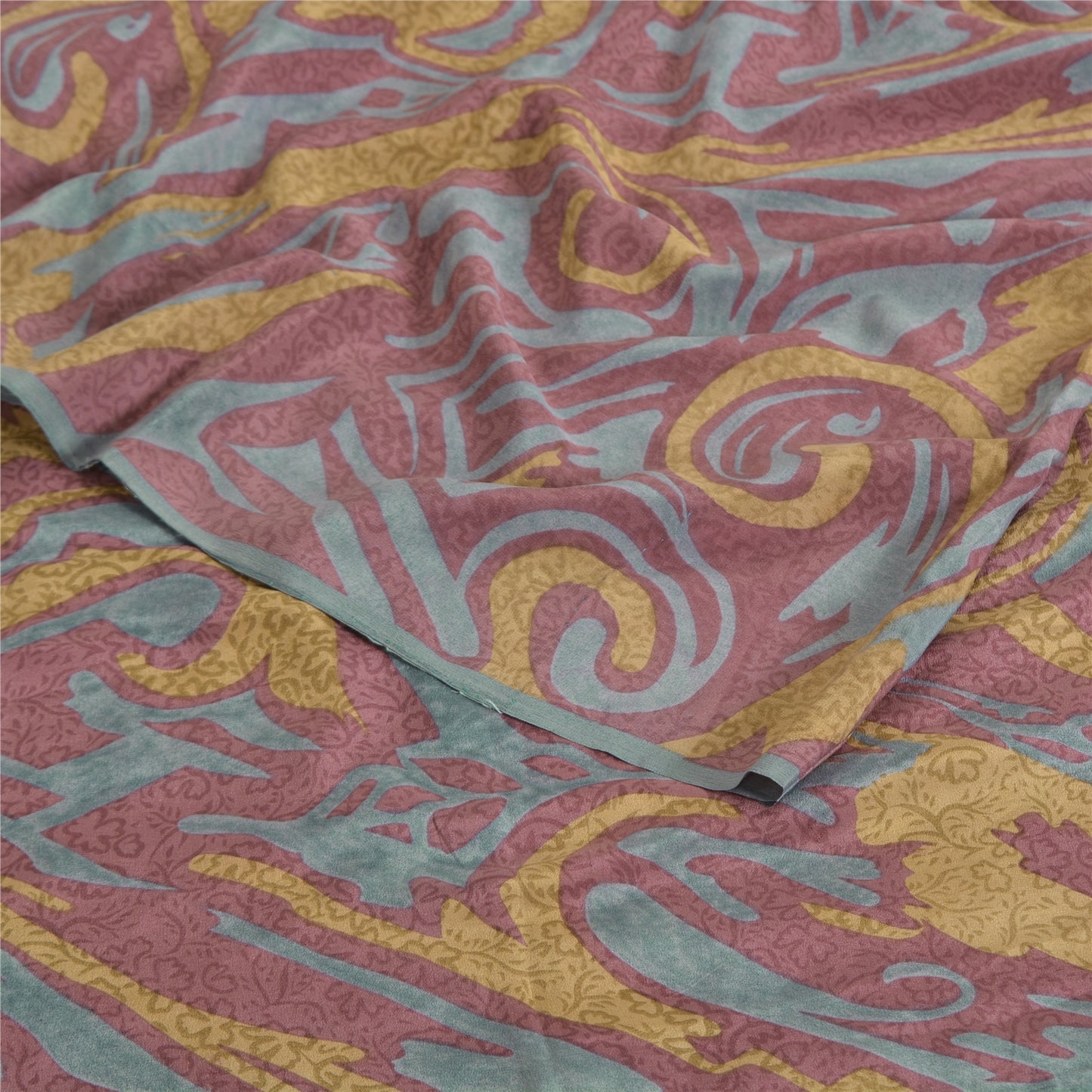 Sanskriti Vintage Sarees Mauve Pure Crepe Silk Abstract Print Sari Craft Sustainable Fabric