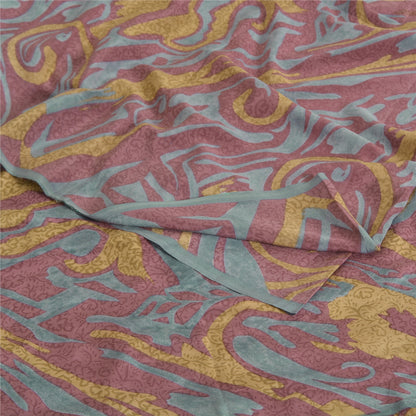 Sanskriti Vintage Sarees Mauve Pure Crepe Silk Abstract Print Sari Craft Sustainable Fabric