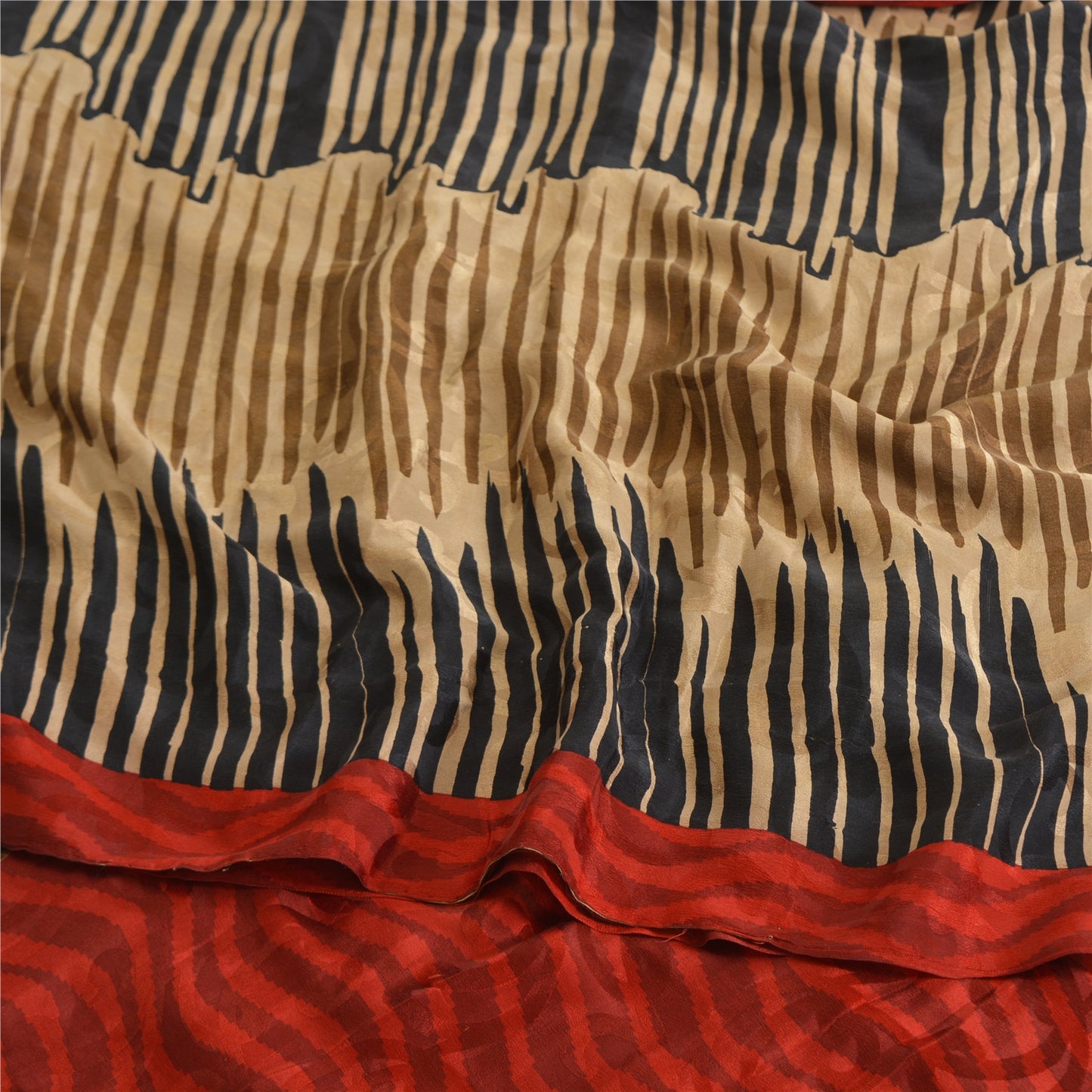 Sanskriti Vintage Sarees Multi Pure Crepe Silk Printed/Self Sari Craft Sustainable Fabric