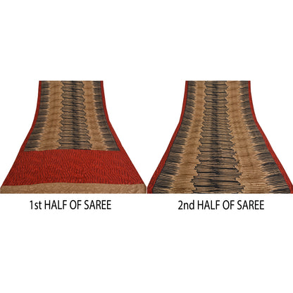 Sanskriti Vintage Sarees Multi Pure Crepe Silk Printed/Self Sari Craft Sustainable Fabric