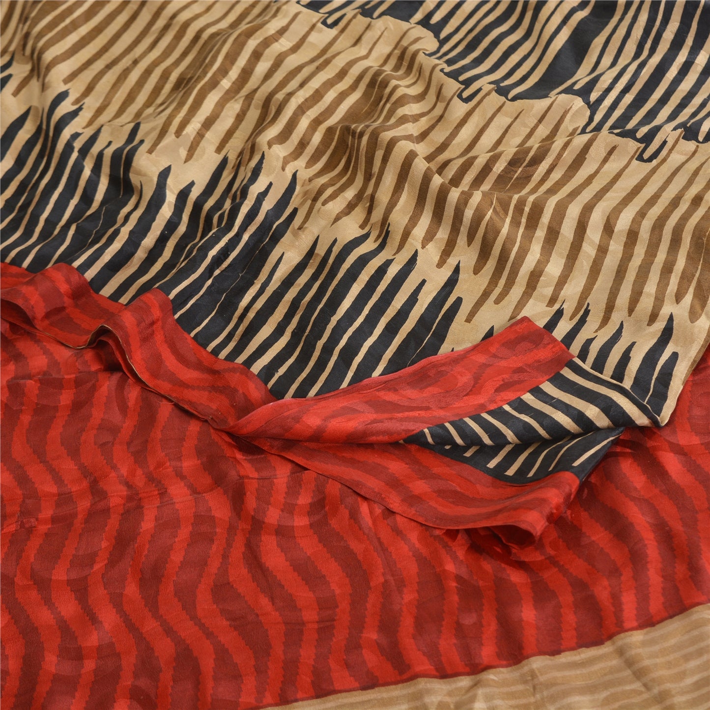 Sanskriti Vintage Sarees Multi Pure Crepe Silk Printed/Self Sari Craft Sustainable Fabric