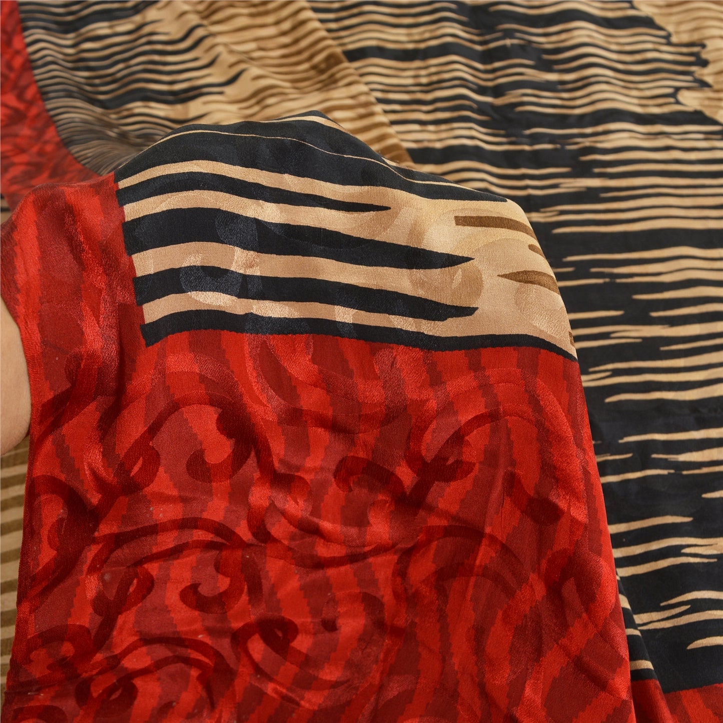 Sanskriti Vintage Sarees Multi Pure Crepe Silk Printed/Self Sari Craft Sustainable Fabric