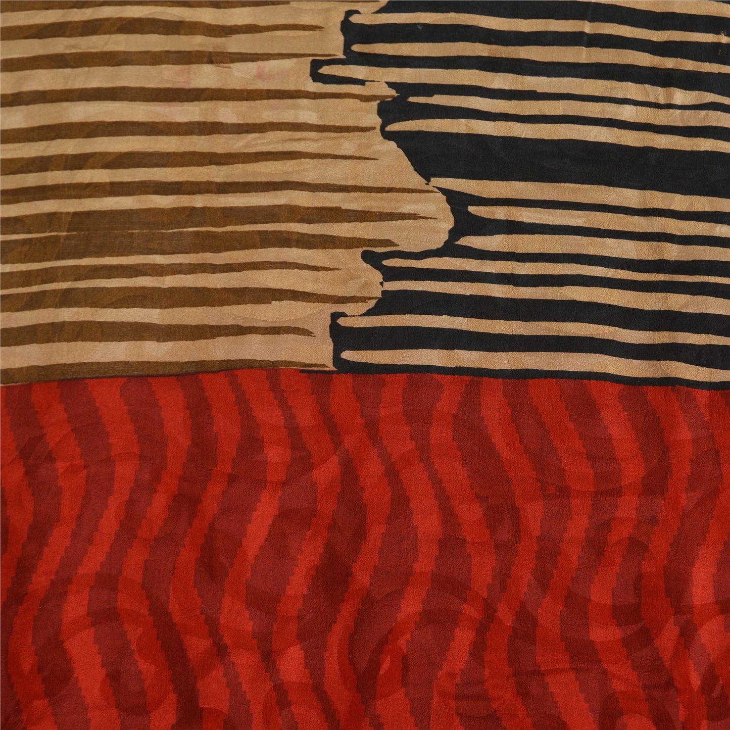 Sanskriti Vintage Sarees Multi Pure Crepe Silk Printed/Self Sari Craft Sustainable Fabric