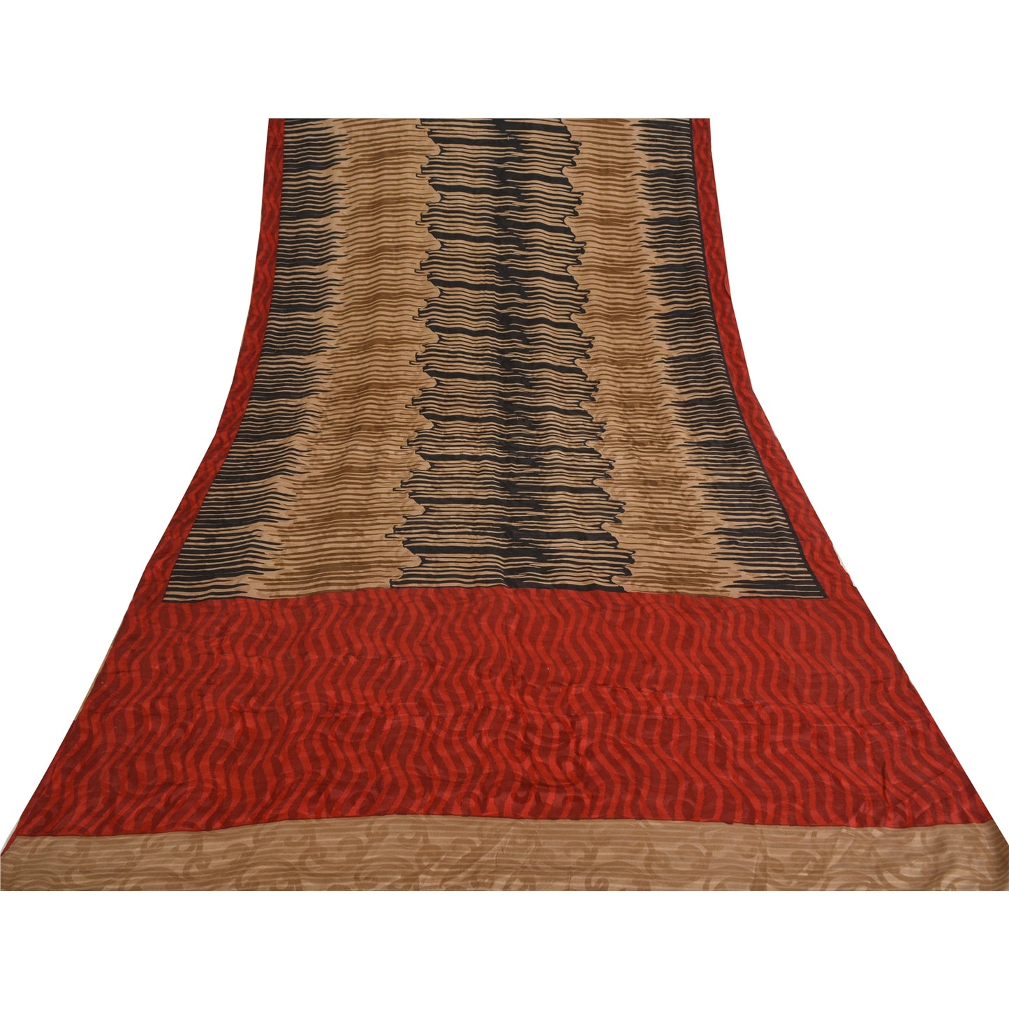 Sanskriti Vintage Sarees Multi Pure Crepe Silk Printed/Self Sari Craft Sustainable Fabric