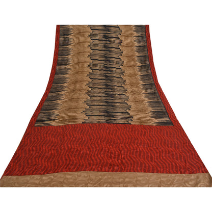 Sanskriti Vintage Sarees Multi Pure Crepe Silk Printed/Self Sari Craft Sustainable Fabric