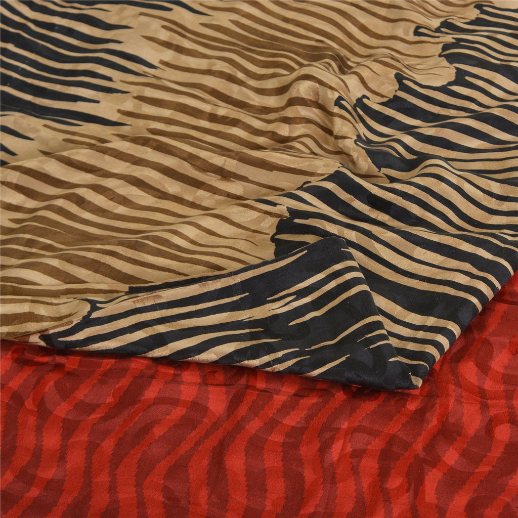 Sanskriti Vintage Sarees Multi Pure Crepe Silk Printed/Self Sari Craft Sustainable Fabric