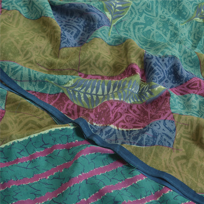 Sanskriti Vintage Sarees Indian Blue Pure Crepe Silk Printed Sari Craft Sustainable Fabric