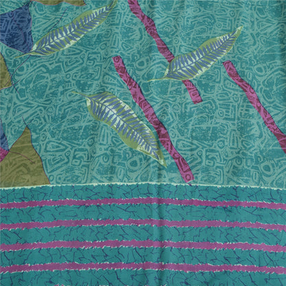 Sanskriti Vintage Sarees Indian Blue Pure Crepe Silk Printed Sari Craft Sustainable Fabric