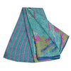 Sanskriti Vintage Sarees Indian Blue Pure Crepe Silk Printed Sari Craft Sustainable Fabric