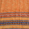 Sanskriti Vintage Sarees Orange Pure Crepe Silk Printed Sari 5yd Craft Sustainable Fabric