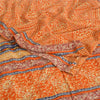 Sanskriti Vintage Sarees Orange Pure Crepe Silk Printed Sari 5yd Craft Sustainable Fabric