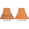 Sanskriti Vintage Sarees Orange Pure Crepe Silk Printed Sari 5yd Craft Sustainable Fabric