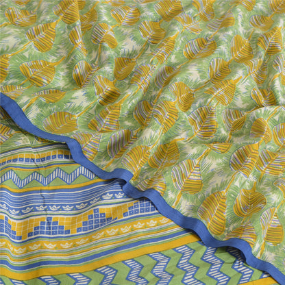 Sanskriti Vintage Sarees Green Pure Crepe Silk Printed Sari 5yd Craft Sustainable Fabric