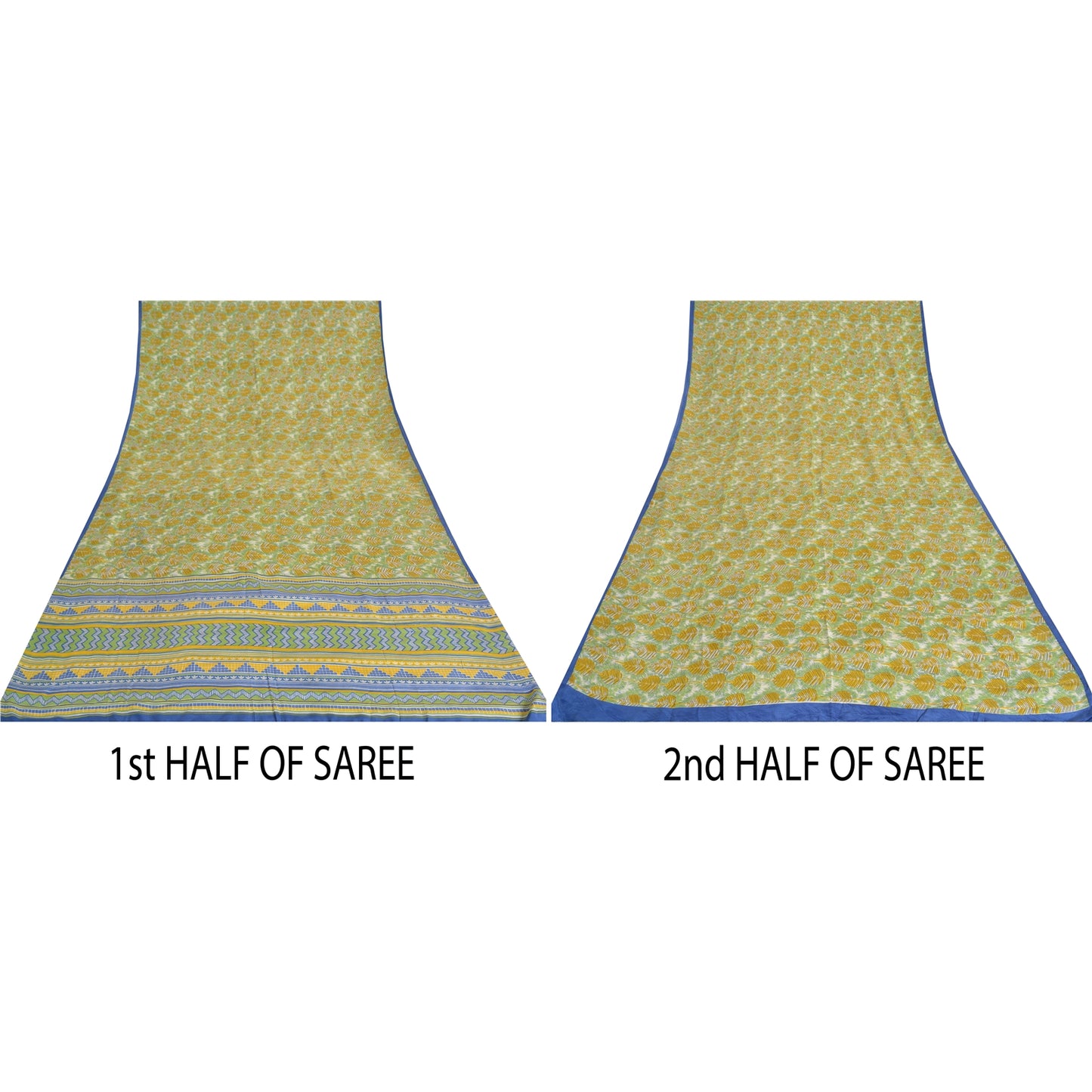 Sanskriti Vintage Sarees Green Pure Crepe Silk Printed Sari 5yd Craft Sustainable Fabric