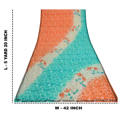 Sanskriti Vintage Sarees Multi Pure Crepe Silk Printed Sari 5yd Craft Sustainable Fabric