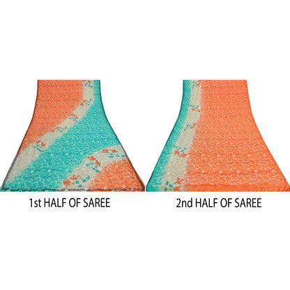 Sanskriti Vintage Sarees Multi Pure Crepe Silk Printed Sari 5yd Craft Sustainable Fabric