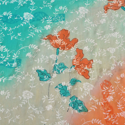 Sanskriti Vintage Sarees Multi Pure Crepe Silk Printed Sari 5yd Craft Sustainable Fabric