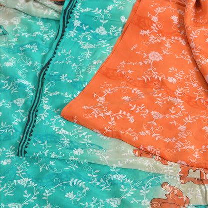 Sanskriti Vintage Sarees Multi Pure Crepe Silk Printed Sari 5yd Craft Sustainable Fabric