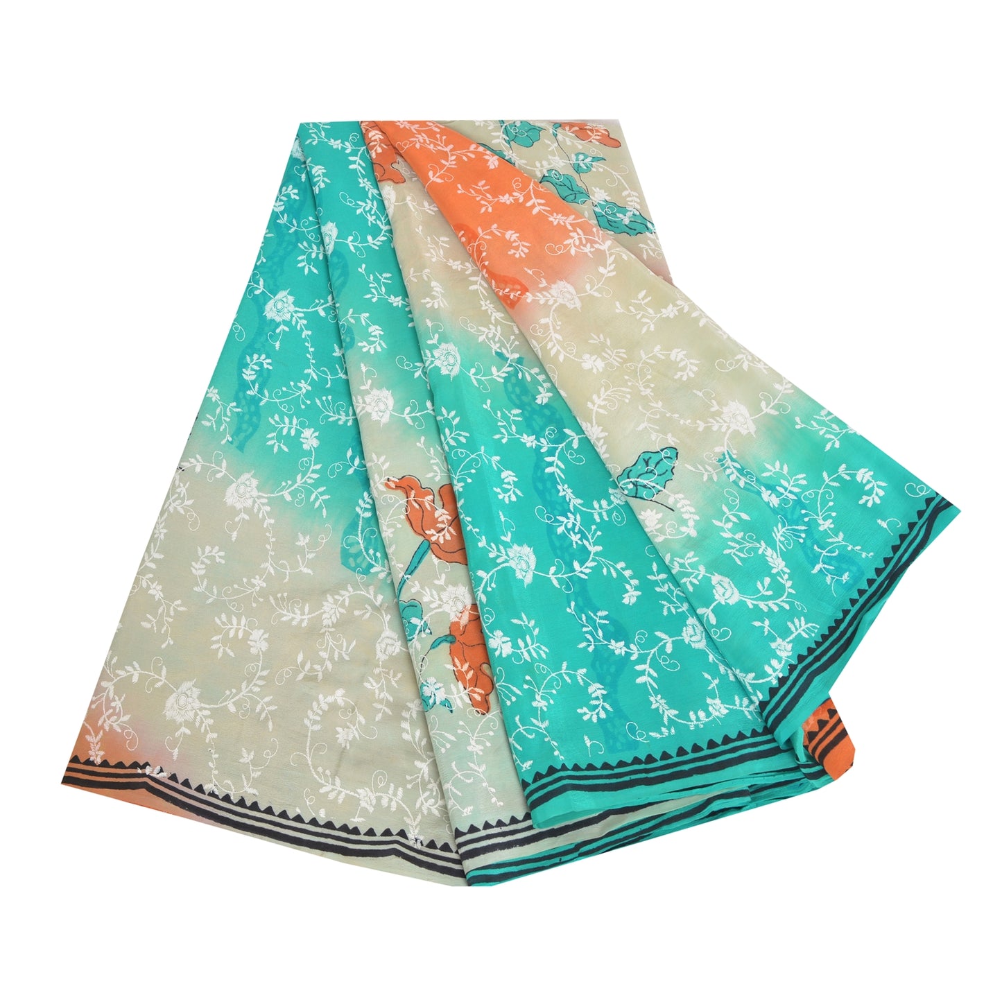 Sanskriti Vintage Sarees Multi Pure Crepe Silk Printed Sari 5yd Craft Sustainable Fabric