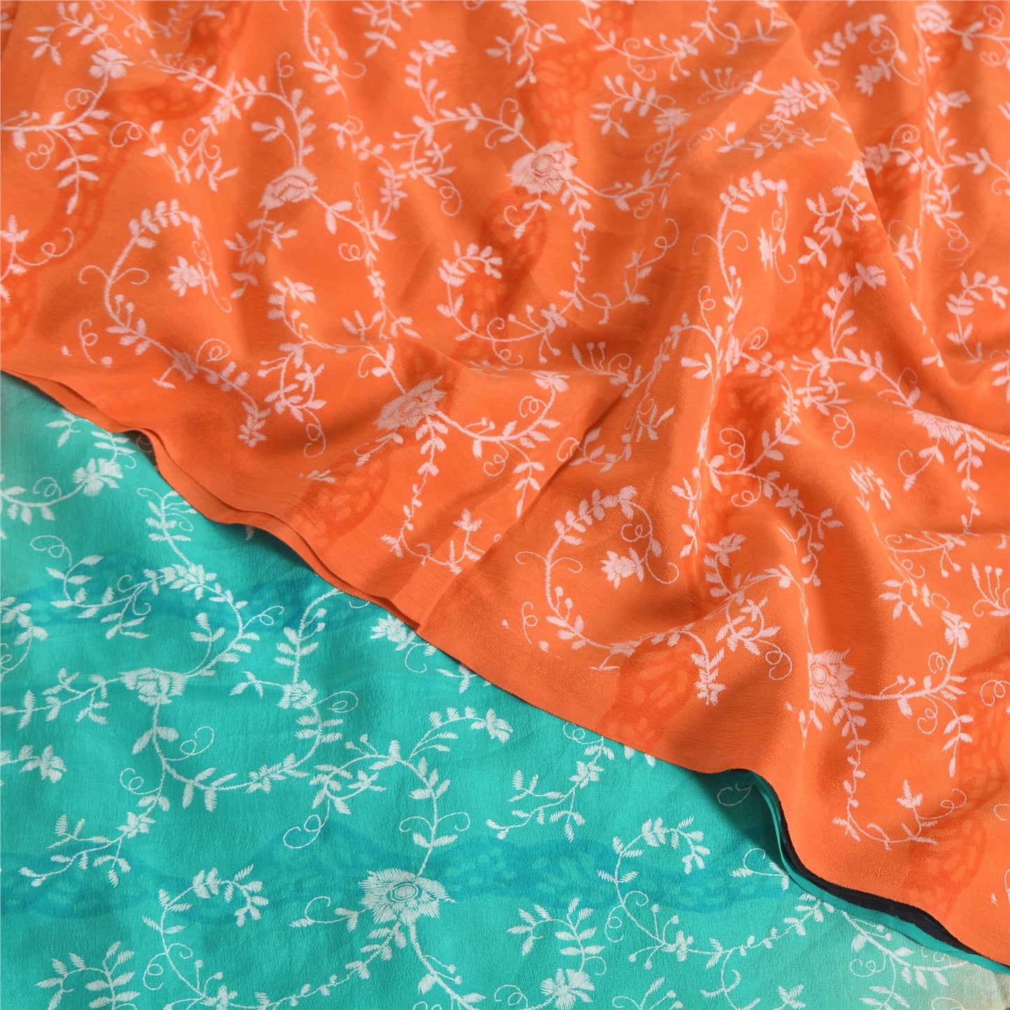 Sanskriti Vintage Sarees Multi Pure Crepe Silk Printed Sari 5yd Craft Sustainable Fabric